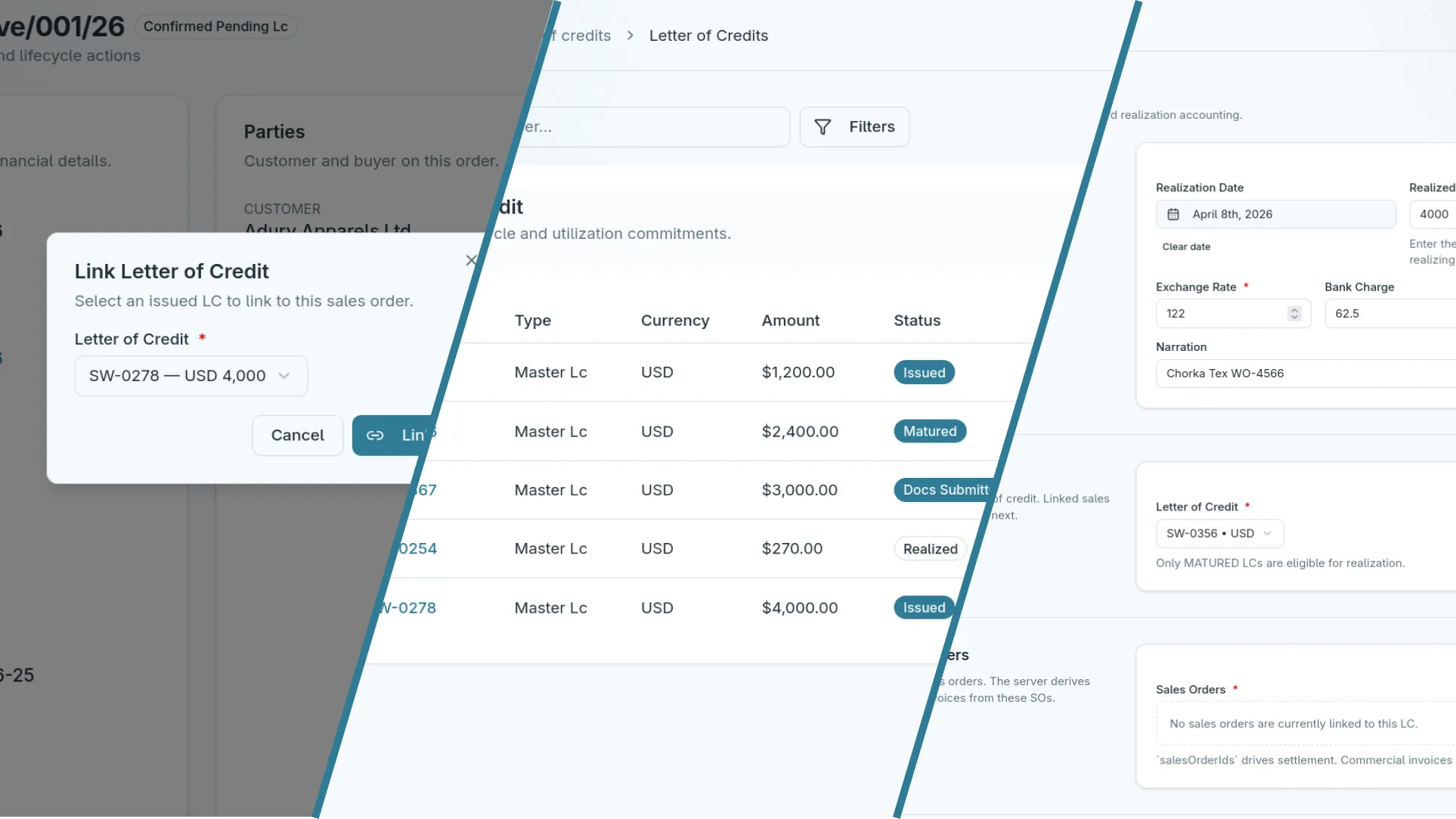 Letter of credit management in Supply Weave